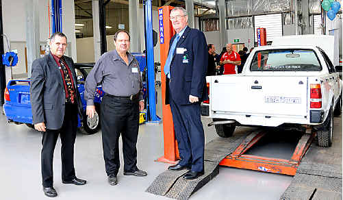Pictured in Gympie TAFE’s new small engine and mechanics workshop is Business Development Officer Corrie McColl, board member Kieren Smith and Gympie Regional Council Mayor Ron Dyne. Pictured in Gympie TAFE’s new small engine and mechanics workshop is Business Development Officer Corrie McColl, board member Kieren Smith and Gympie Regional Council Mayor Ron Dyne.